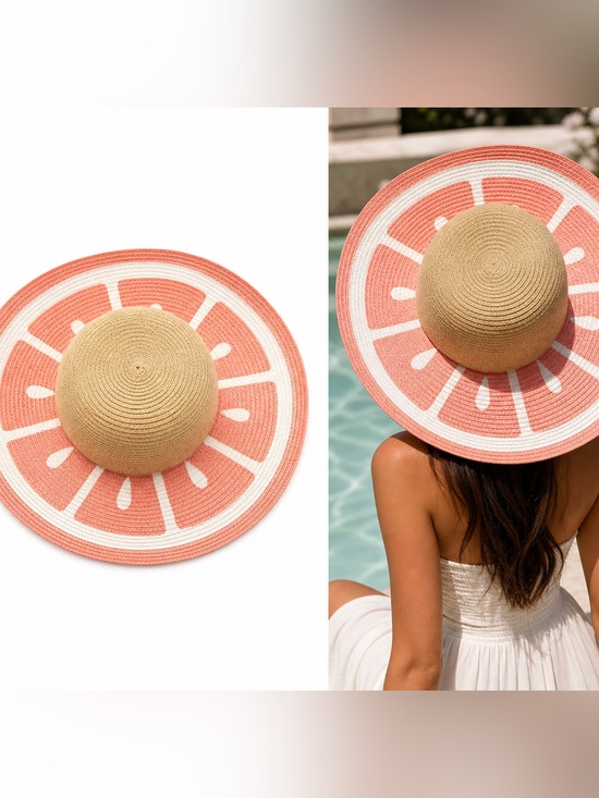 Accessories - Straw Sun Hat with Pink Citrus Slice Brim